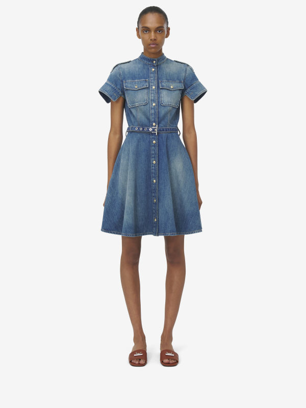ALEXANDER MCQUEEN - Shirt Denim Mini Dress - Item 816098QMAC34315